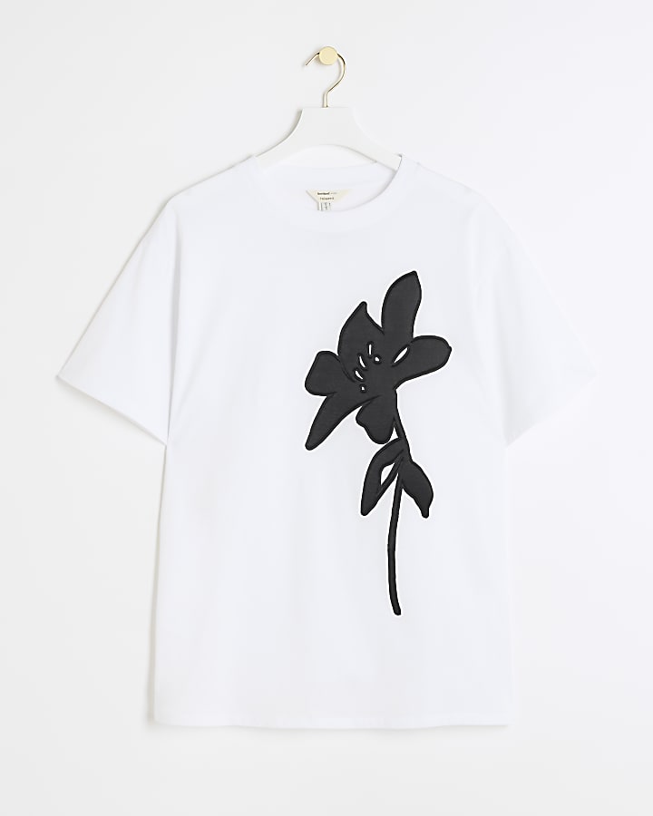 White Lily Applique Boyfriend T-shirt