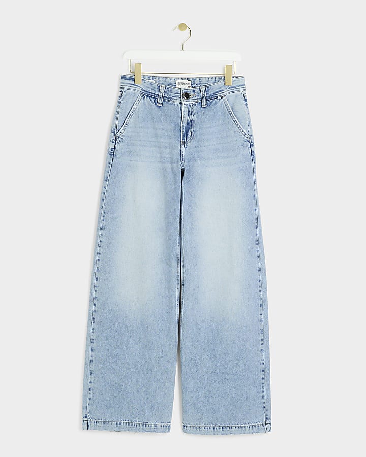 Light Blue Mid Rise Tailored wide fit Jeans