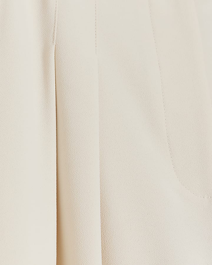 Cream Pleated Wide Leg Trousers