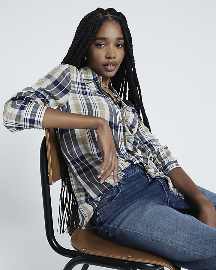 Beige Frill Check Shirt