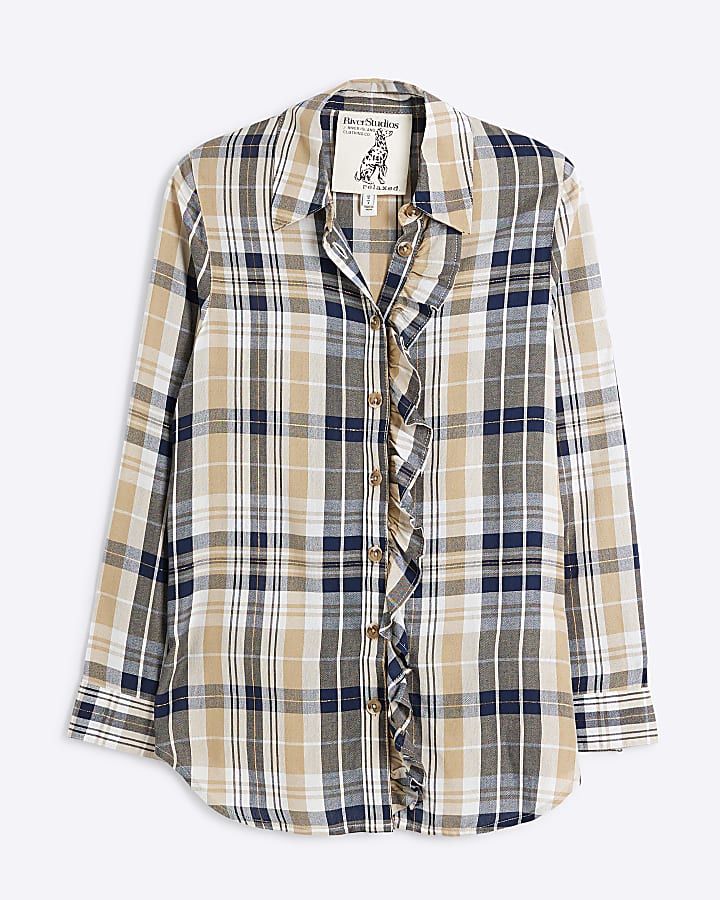 Beige Frill Check Shirt