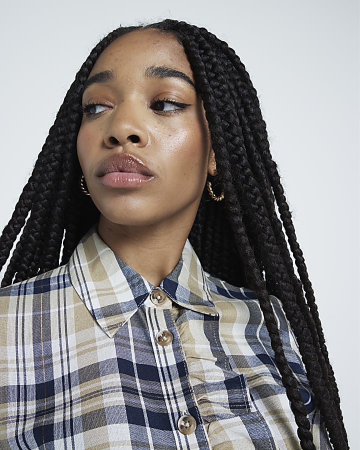 Beige Frill Check Shirt