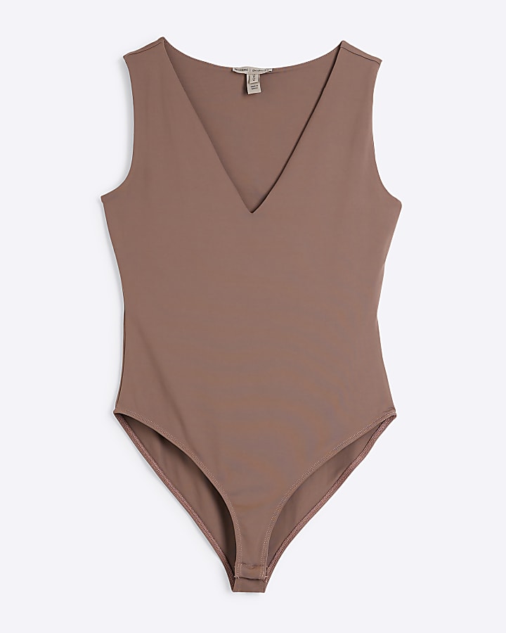 Brown V Neck Bodysuit