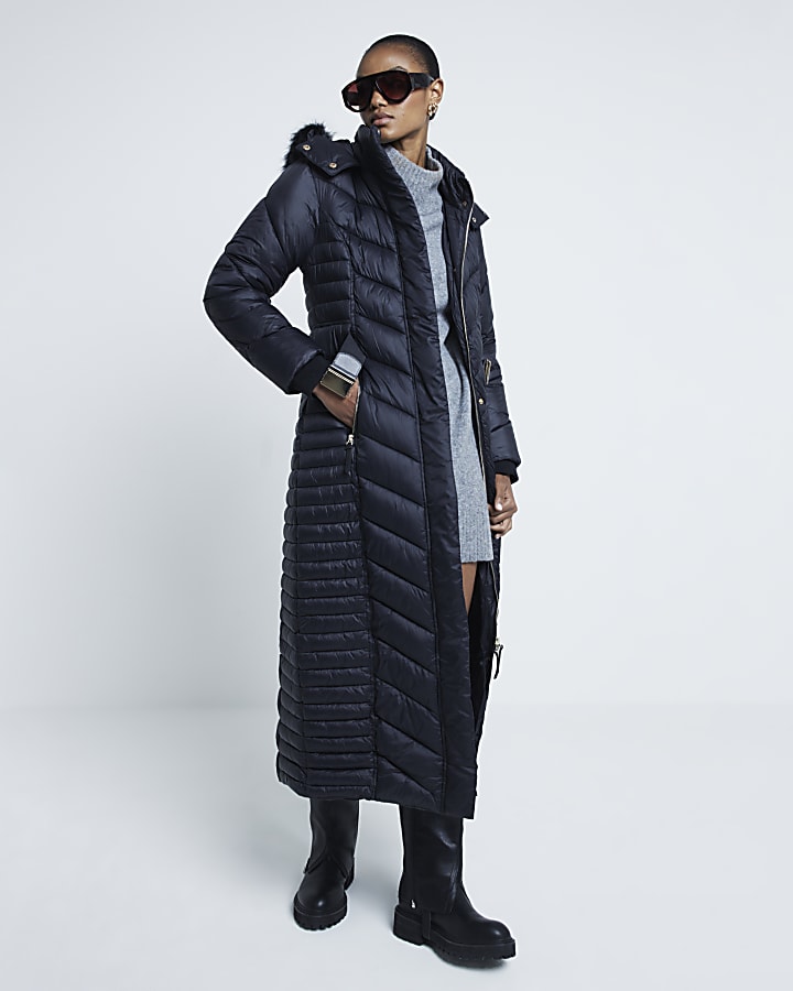 Long black quilted jacket online