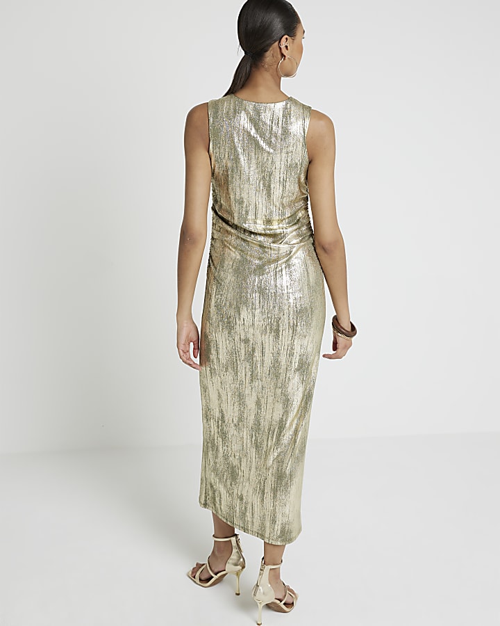 Gold foil bodycon midi dress