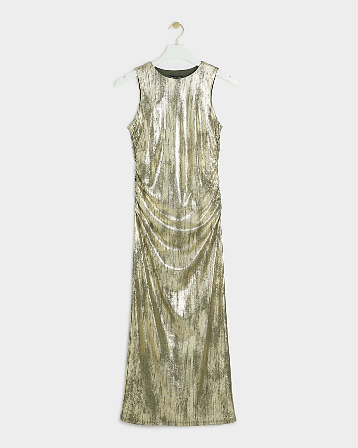 Gold foil bodycon midi dress