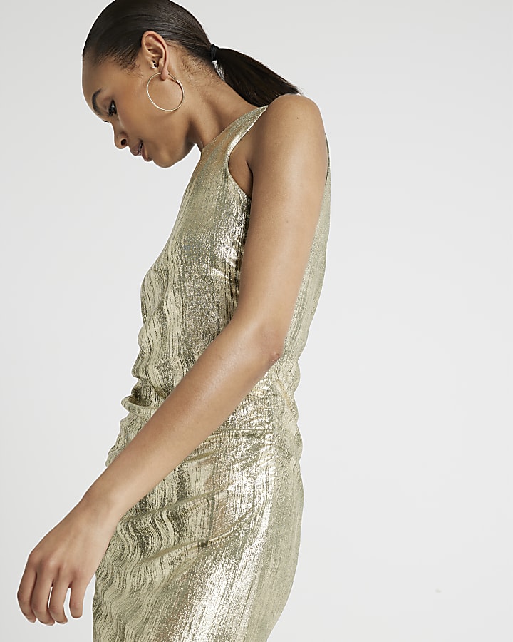 Gold foil bodycon midi dress