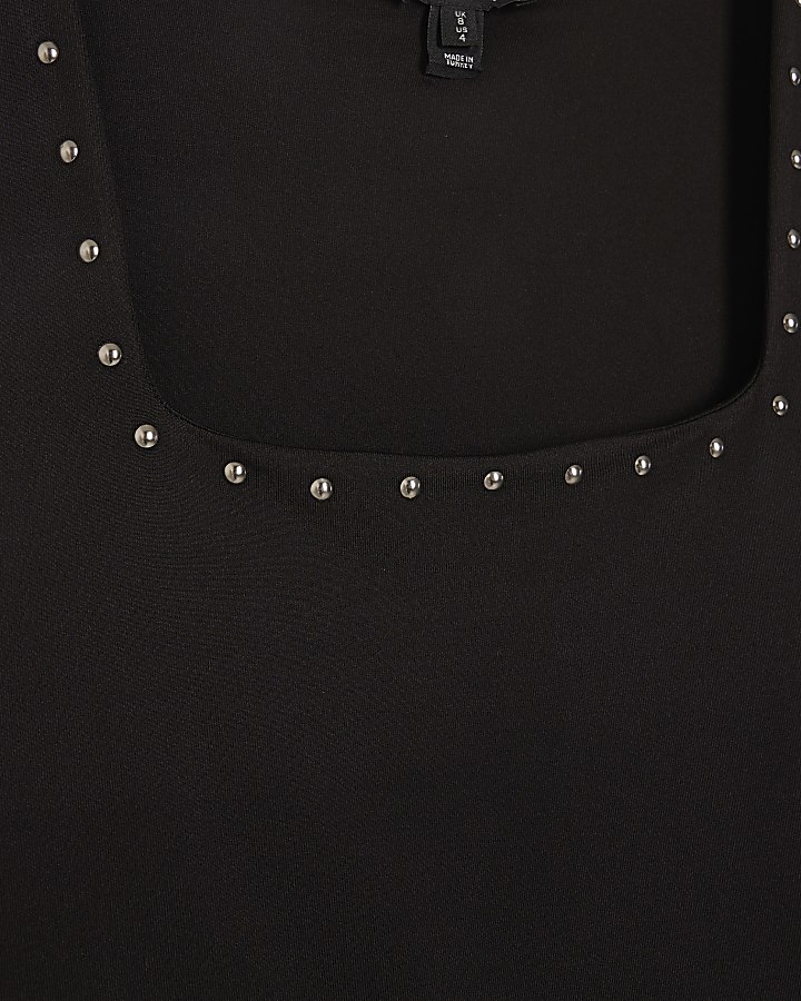 Black studded square neck bodysuit