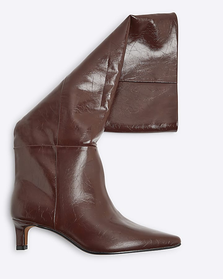 Red Knee High Kitten Heel Boots