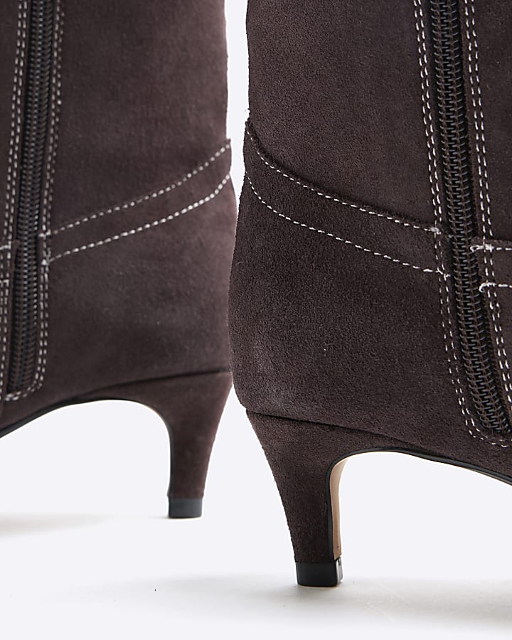 Brown Suede Knee High Western Boots