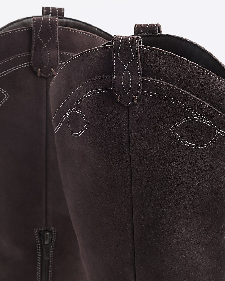 Brown Suede Knee High Western Boots
