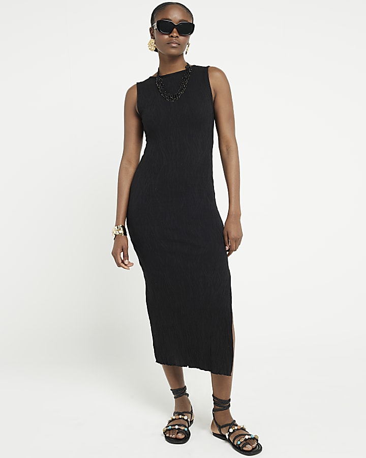 Black crochet midi dress best sale