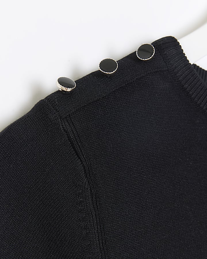 Black knit button detail t-shirt