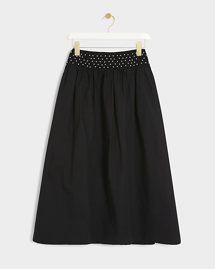 Black beaded poplin maxi skirt