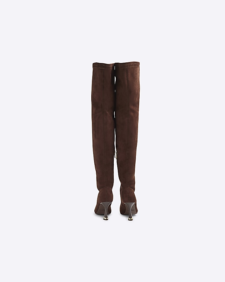 Brown Thigh high heeled Sock Boots
