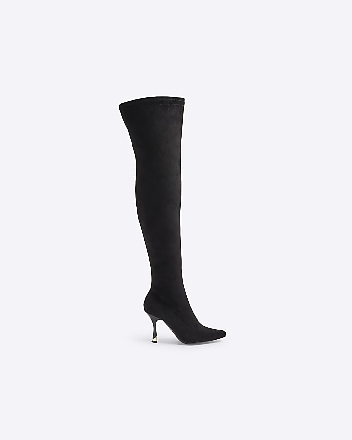 Black Thigh high heeled Sock Boots