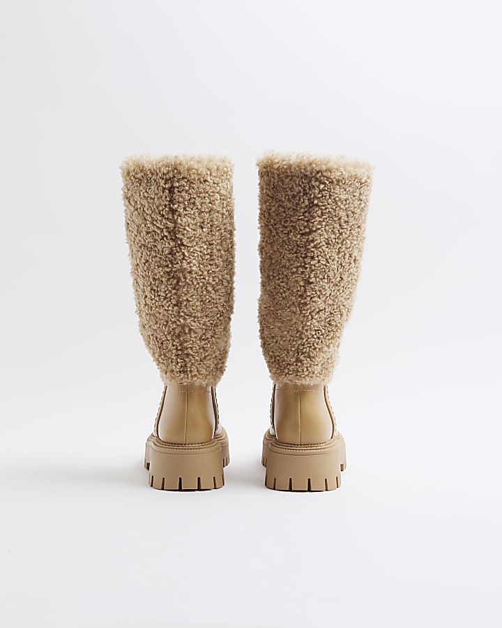 Beige Borg  High Leg Boot
