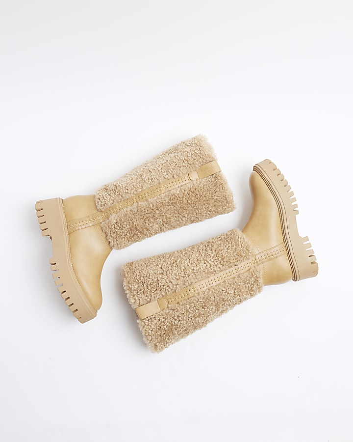 Beige Borg  High Leg Boot