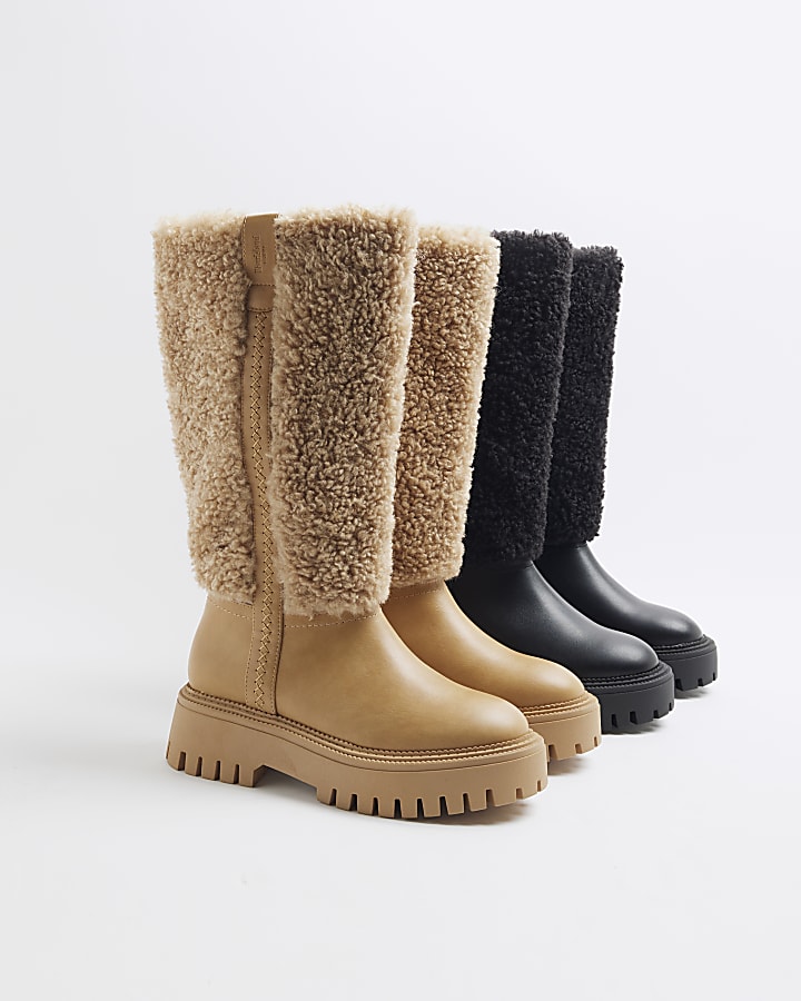 Beige Borg  High Leg Boot