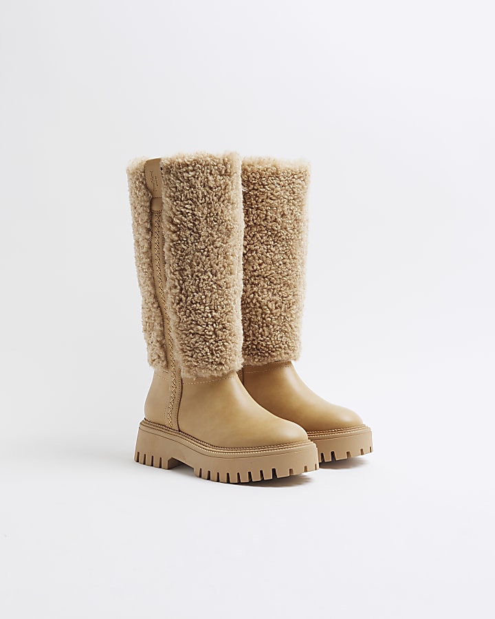Beige Borg  High Leg Boot