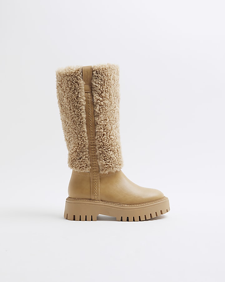 Beige Borg  High Leg Boot
