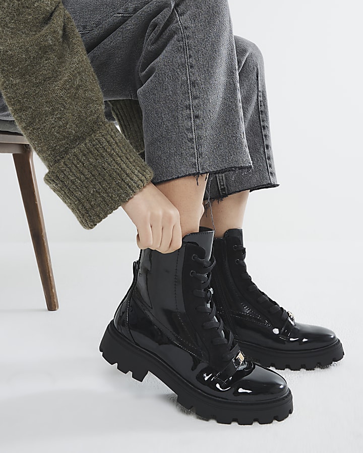 Patent tie up boots online