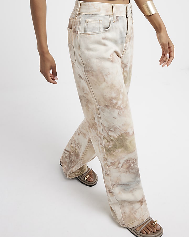 Stone high waisted tie dye wide leg jeans