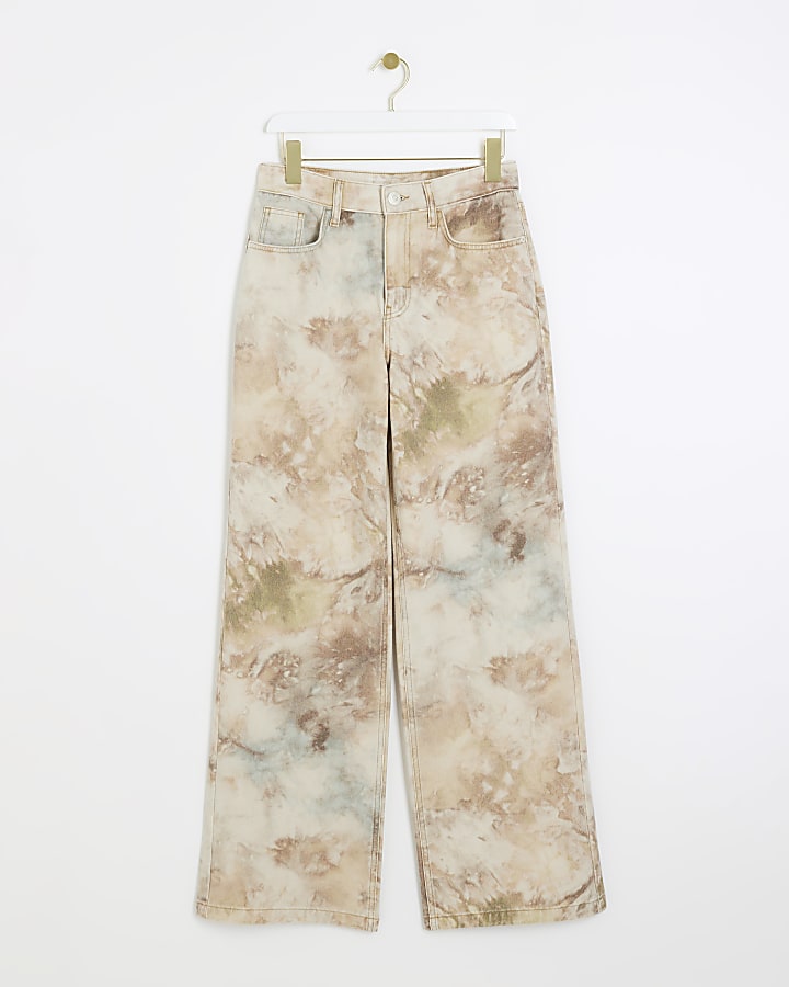 Stone high waisted tie dye wide leg jeans