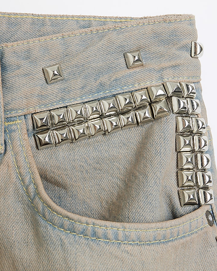 Grey studded high rise wide leg jeans