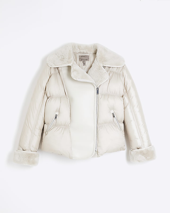 Cream Faux Leather Jacket