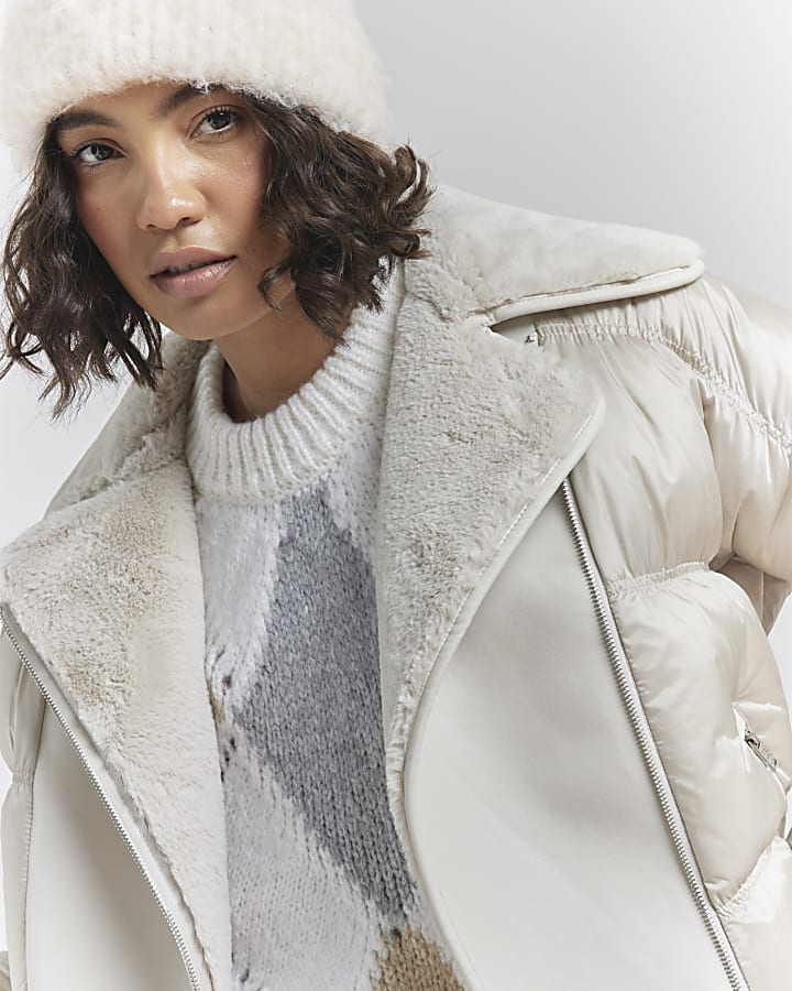 Cream Faux Leather Jacket