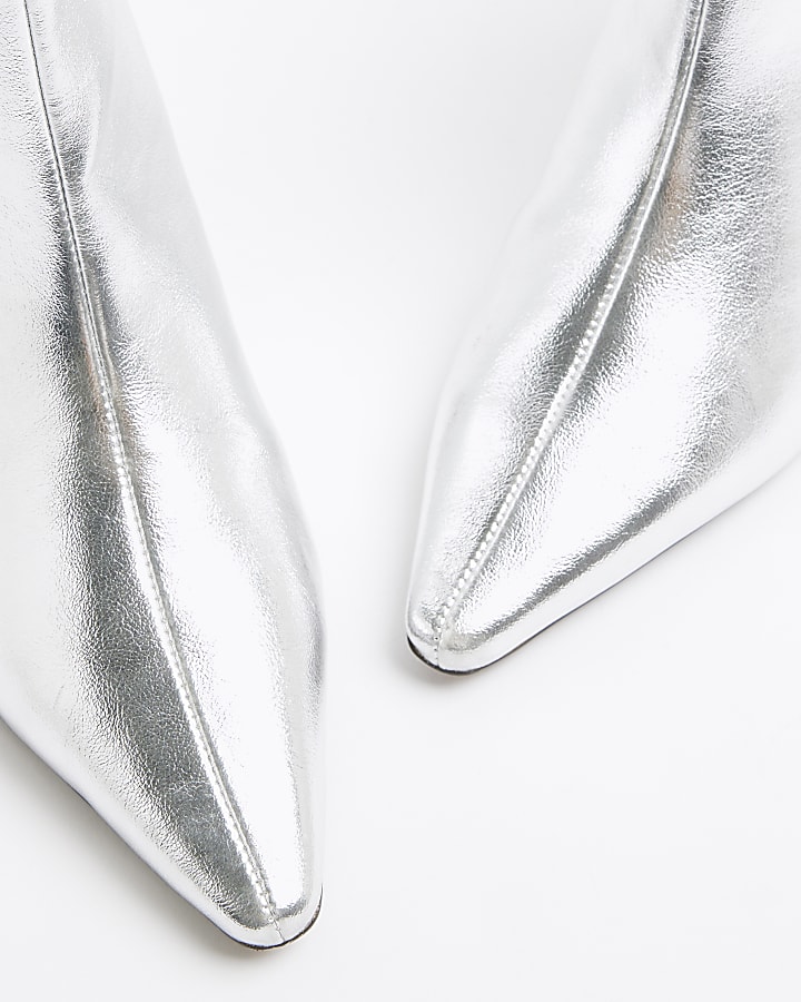Silver Kitten Heeled Ankle Boots