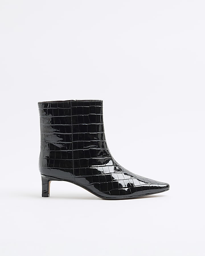 Black Kitten Heeled Ankle Boots