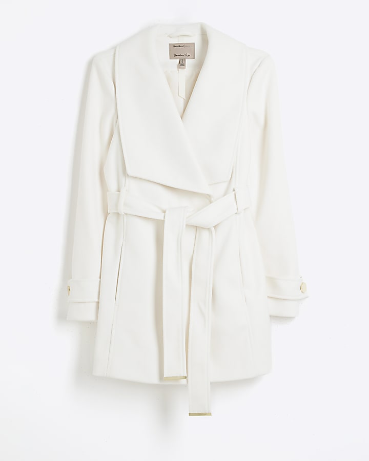 White Belted Wrap Coat