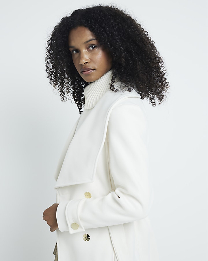 White Belted Wrap Coat