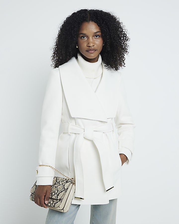 White Belted Wrap Coat