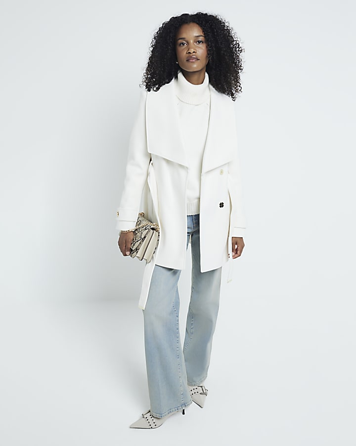 White Belted Wrap Coat