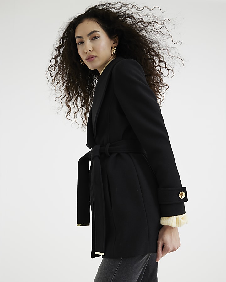 Black Belted Wrap Coat