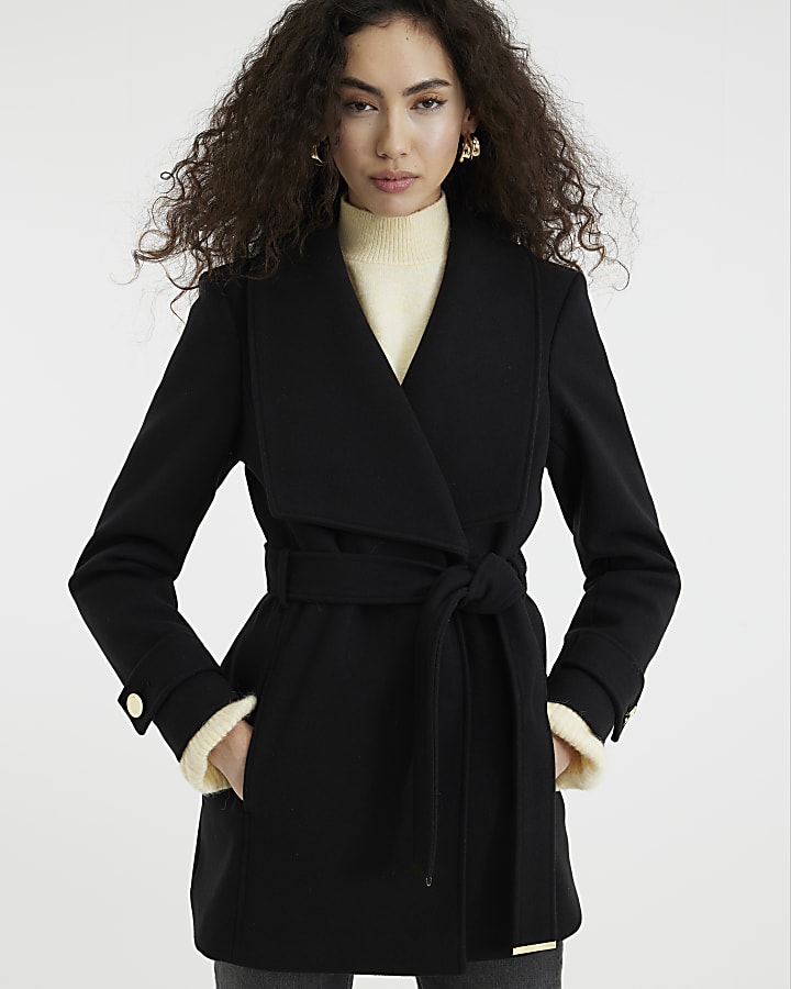 Black Belted Wrap Coat