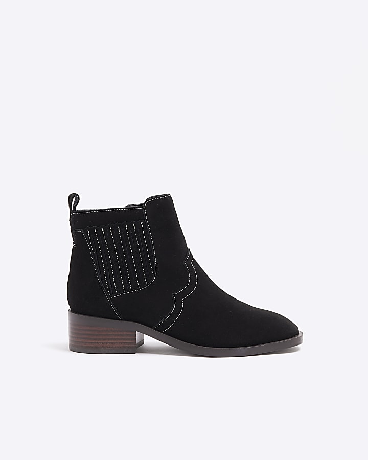 Black suede block heeled boots