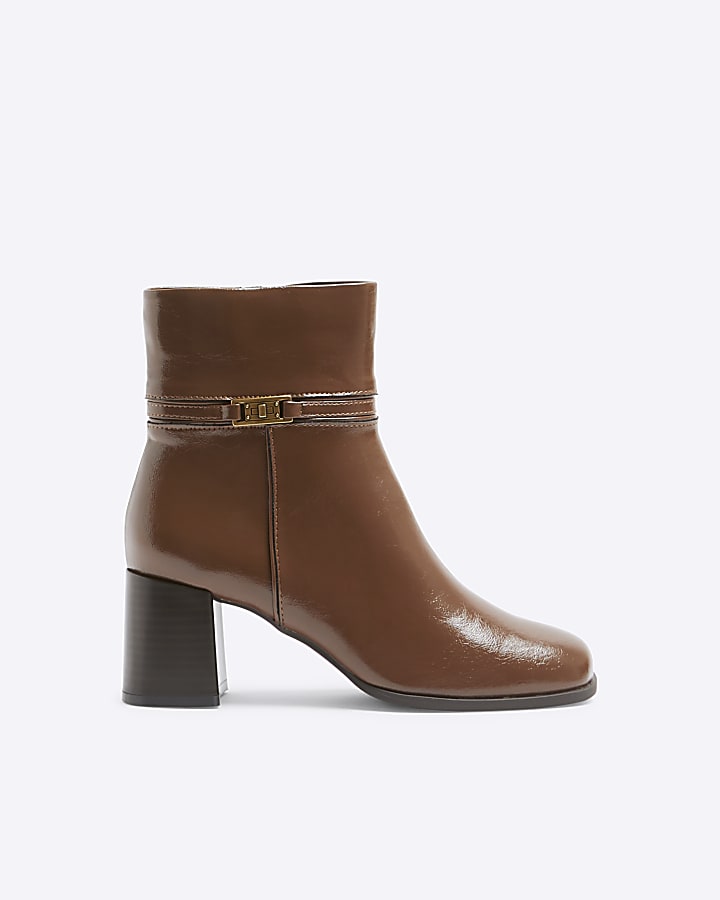 Brown Block Heel Boots