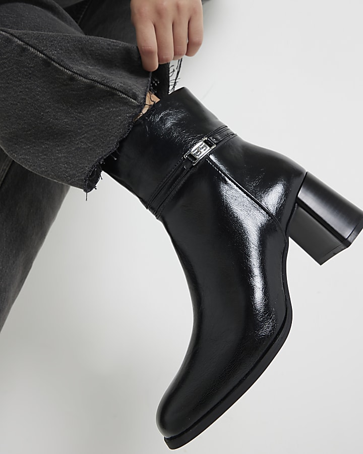 Black Block Heeled Boots River Island