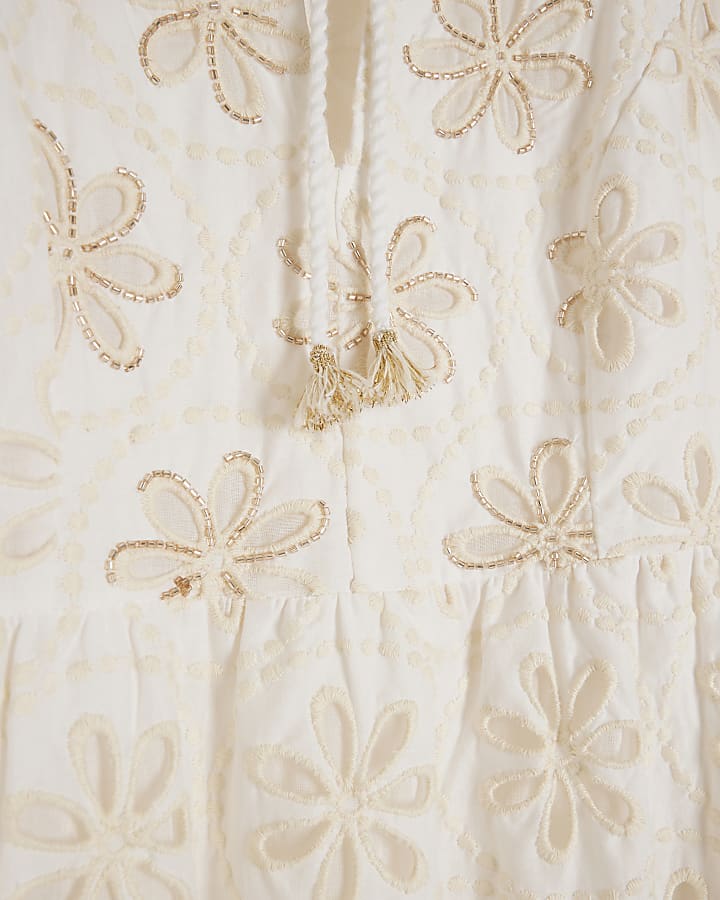 Cream broderie smock mini dress