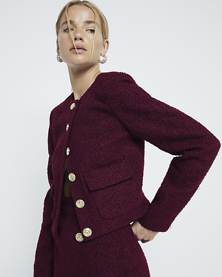 Red cropped boucle jacket