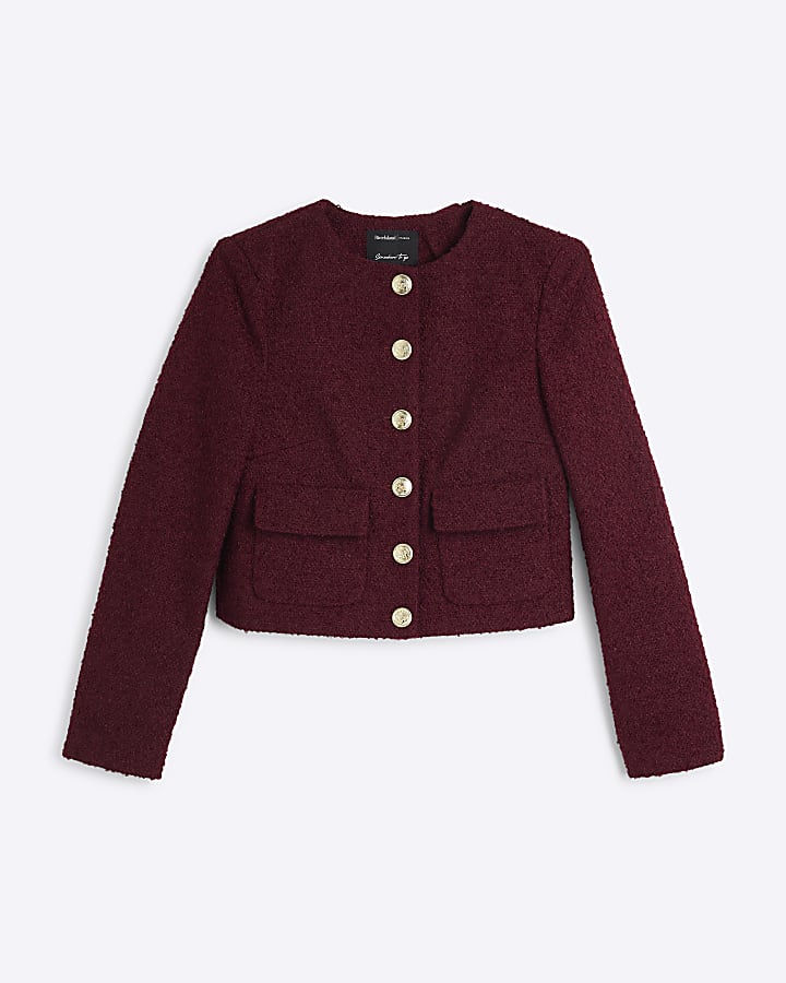 Red cropped boucle jacket