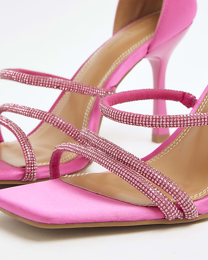 Pink embellished strap heeled sandals