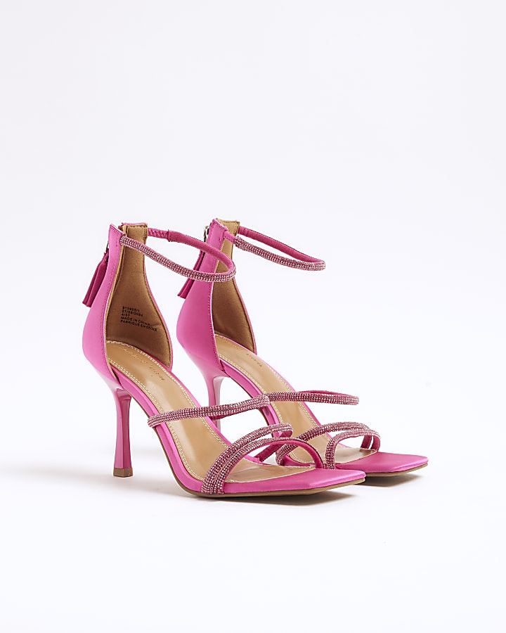 Pink embellished strap heeled sandals