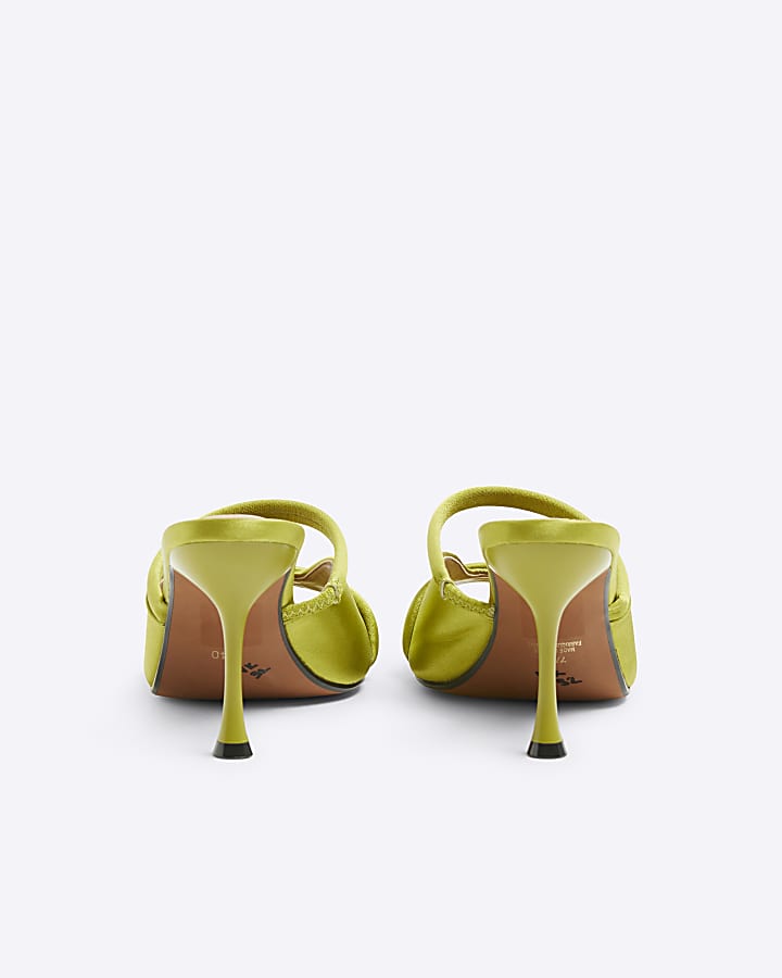 Lime Green Satin Heeled Mule Sandals