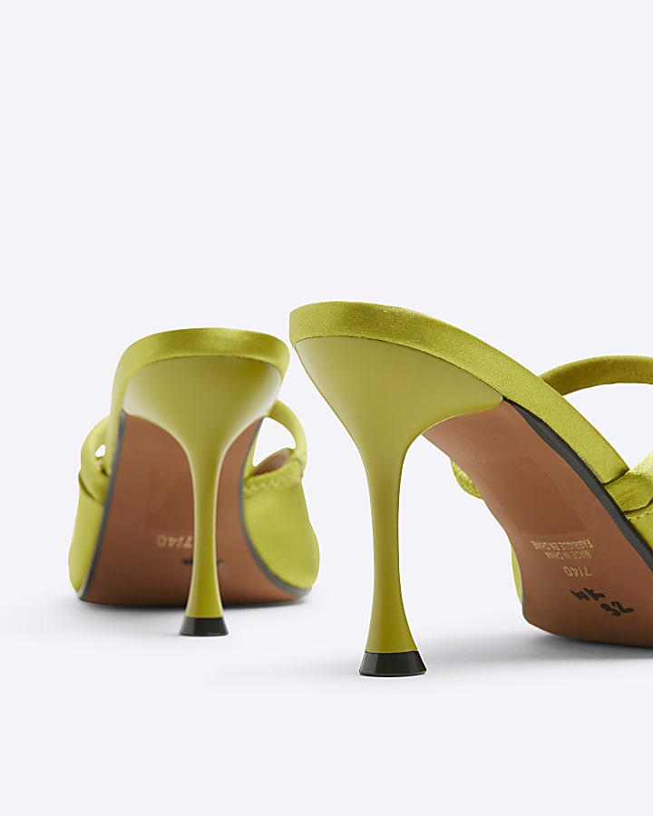 Lime Green Satin Heeled Mule Sandals