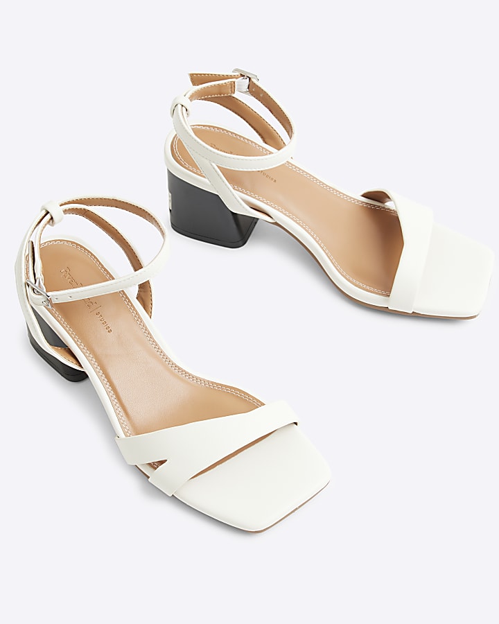 White hardware detail block heeled sandals
